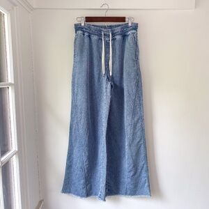 Aerie Soft Landing Trouser Pants Wide Leg Medium Wash Soft Denim Cotton Medium